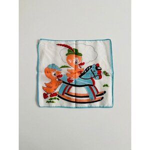 Vintage Child's Hankie from the 1940s, Ducks on a Rocking Horse, Whimsical Novel